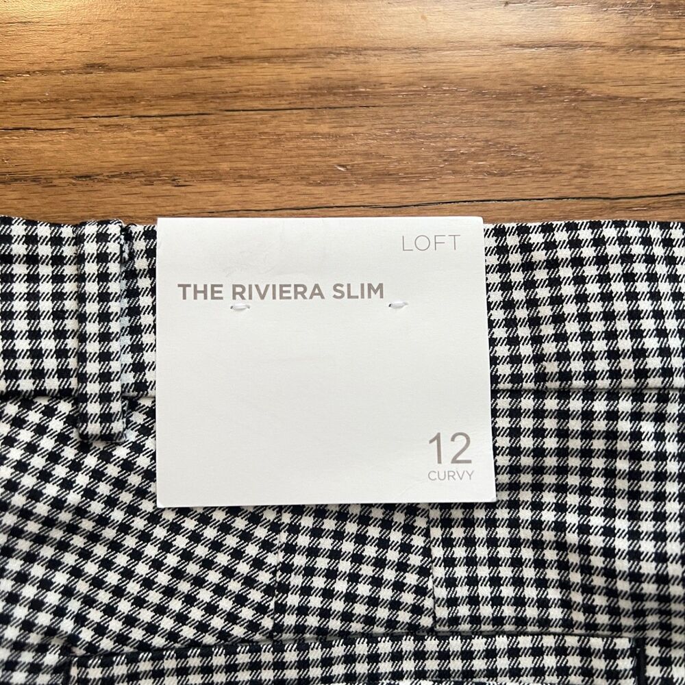 NWT Loft The Riviera Slim Pants Size 12 Curvy Black/White Houndstooth - Picture 12 of 12